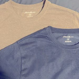 Two Men’s Eddie Bauer Tees, One Gray and One Blue, Size Medium, (Bundle)